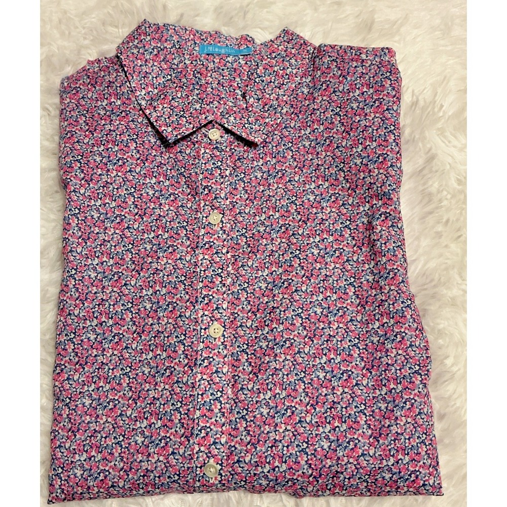 J McLaughlin Women's Med Floral Lightweight long sleeve button down Blouse